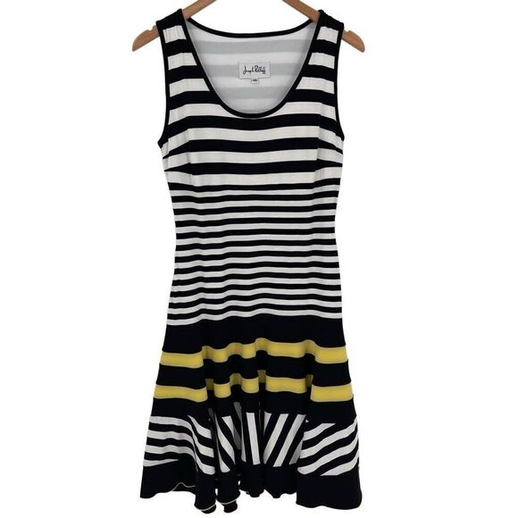 Joseph Ribkoff Sleeveless Fit & Flare Dress Stretch Soft Stripe XS Black Yellow - Picture 1 of 4